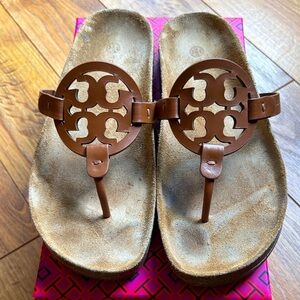 Tory Burch Miller Cloud Calf Leather/Cork Sandals; size 9.5